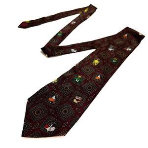 Looney Tunes Vintage Neck Tie Picture Frame Abstract Paisley Cartoon 90s Retro